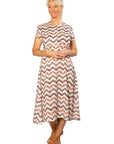 EQUINOX - Cotton blend Keyhole Zig Zag Print Dress with Short Sleeves 7250 Paprika