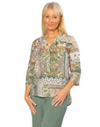 EQUINOX - Mediterranean Print 3/4 Sleeve Henley Shirt 506 Green