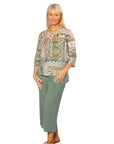 EQUINOX - Mediterranean Print 3/4 Sleeve Henley Shirt 506 Green