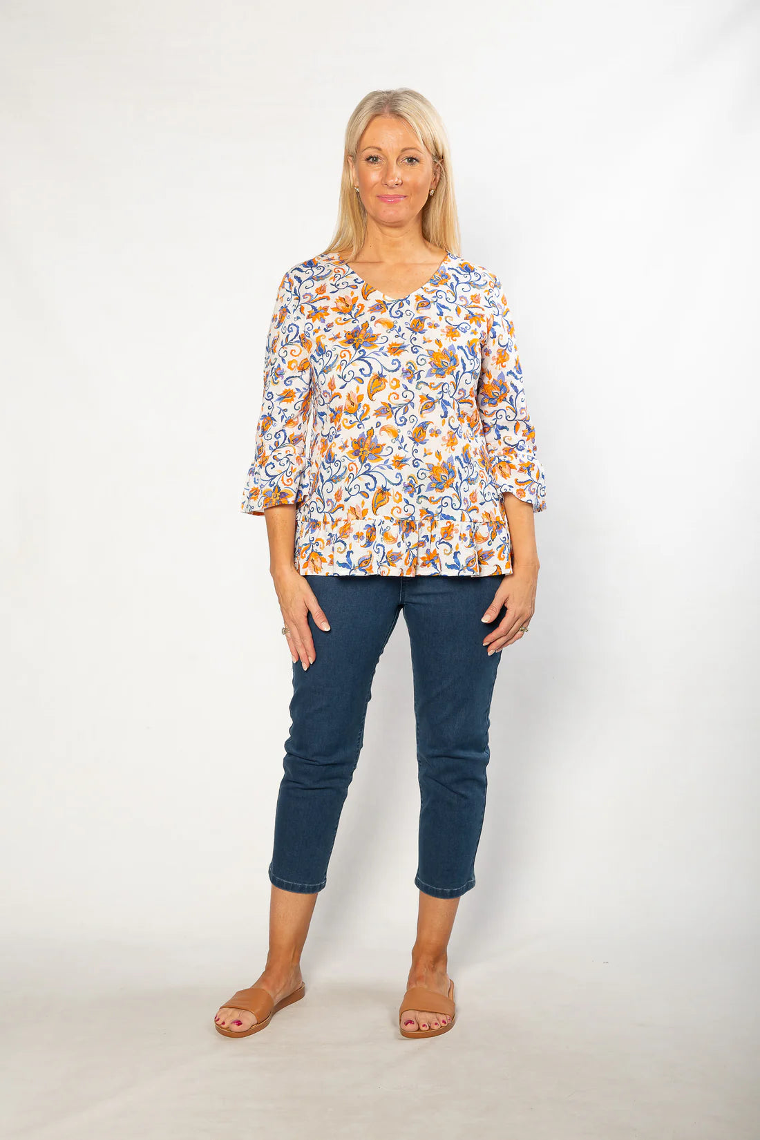 EQUINOX -  Soft Cotton Persian Tulip Top with Ruffle Cuffs