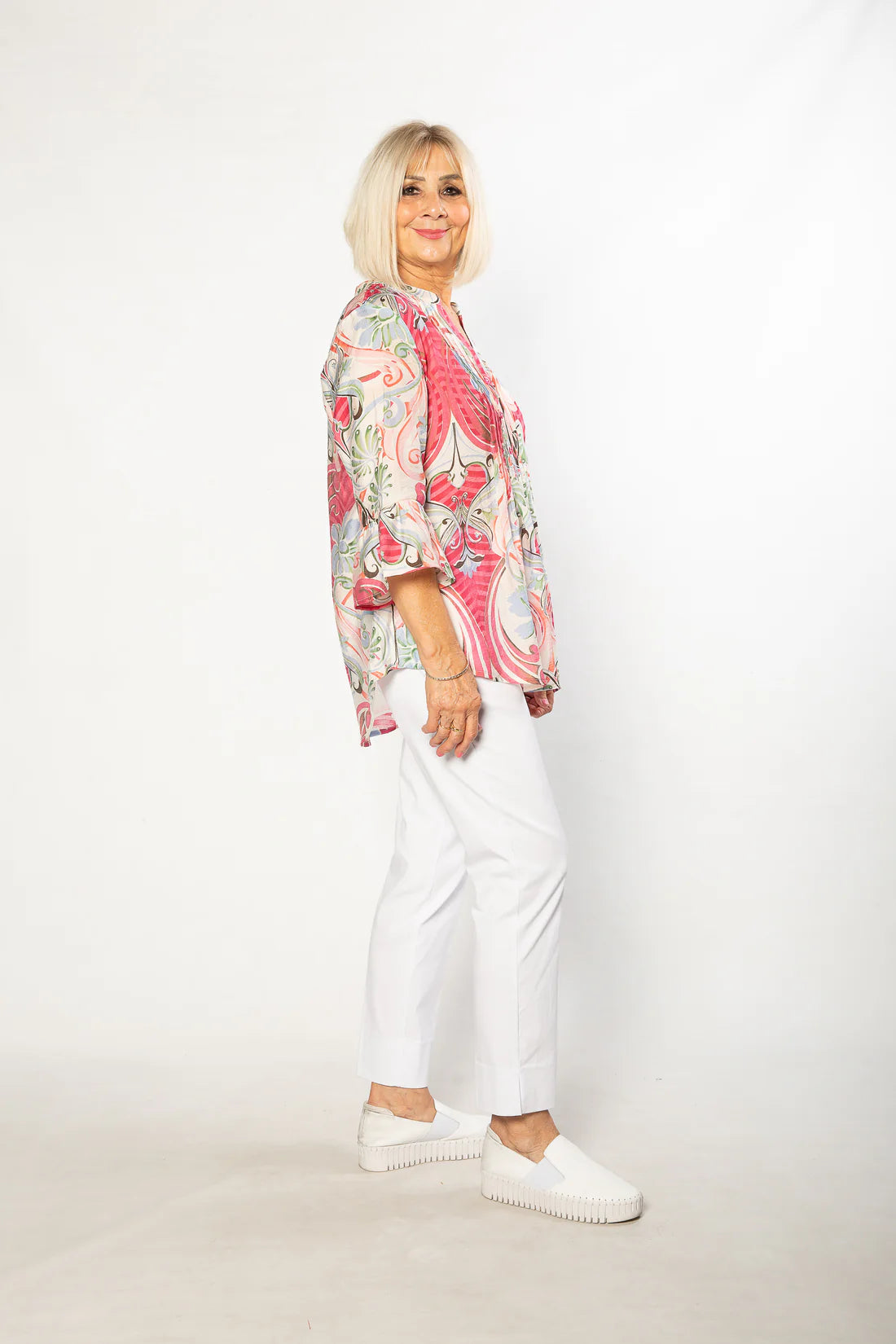 EQUINOX - Bell Cuff Floral Print 3/4 sleeve Shirt