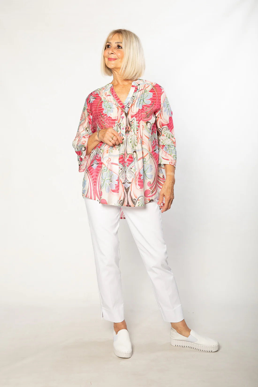 EQUINOX - Bell Cuff Floral Print 3/4 sleeve Shirt