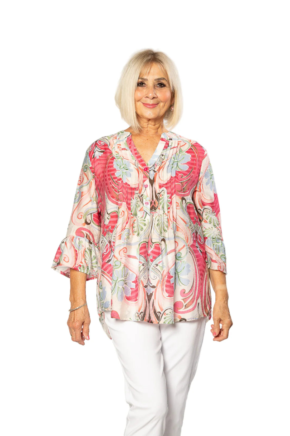 EQUINOX - Bell Cuff Floral Print 3/4 sleeve Shirt