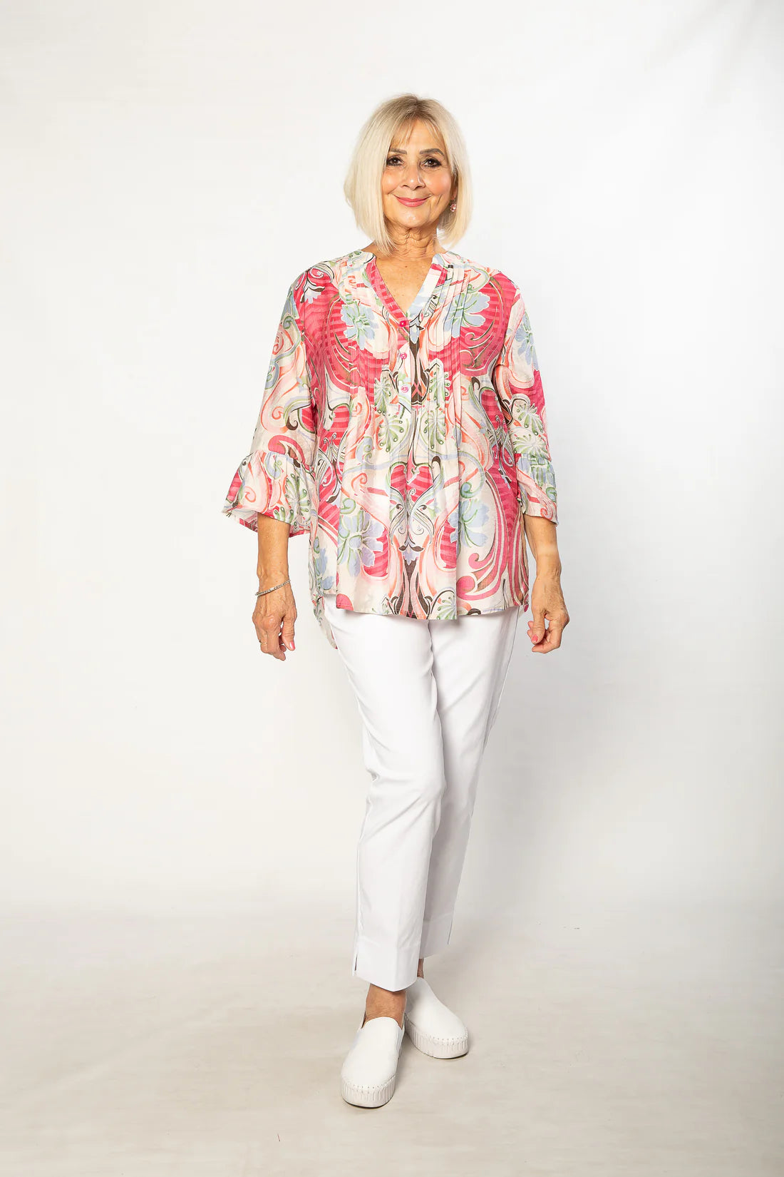 EQUINOX - Bell Cuff Floral Print 3/4 sleeve Shirt