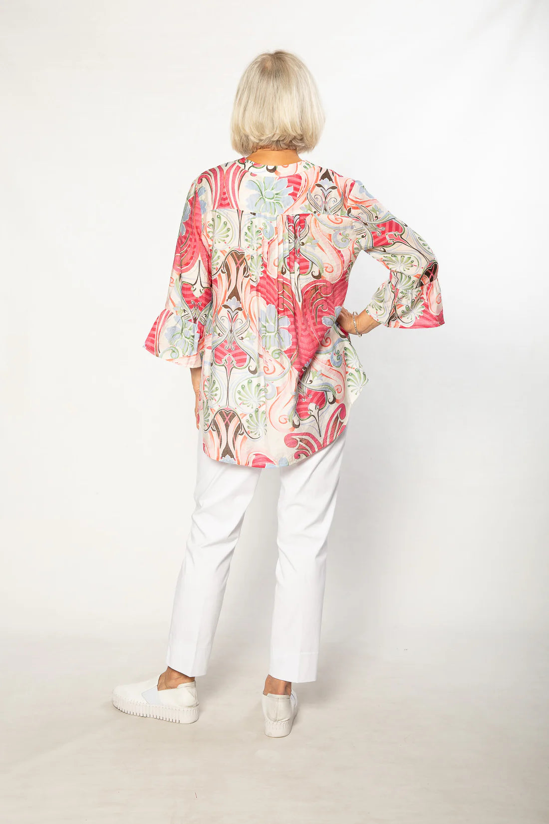 EQUINOX - Bell Cuff Floral Print 3/4 sleeve Shirt