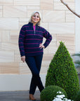 EQUINOX - Striped Soft Knit Ribbed Zip Opening with fine cable stitch on sleeves Navy/Pink