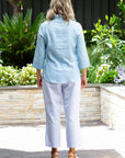 EQUINOX-  Semi-Fitted Linen Blend 3/4 sleeve shirt - Blue