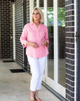 EQUINOX-  Semi-Fitted Linen Blend 3/4 sleeve shirt - PINK