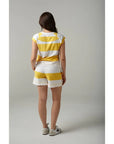 CLOTH PAPER SCISSORS - Stripe Cotton Shorts.  White/Daffodil