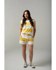 CLOTH PAPER SCISSORS - Stripe Cotton Shorts.  White/Daffodil