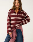 CARTEL & WILLOW - Freddie Rugby Top - Burgandy Stripe