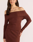 MINK PINK ZOE OFF SHOULDER KNIT TOP