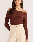 MINK PINK ZOE OFF SHOULDER KNIT TOP