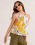 MINK PINK-  Zuri Halter Neck Cami White Palm Print