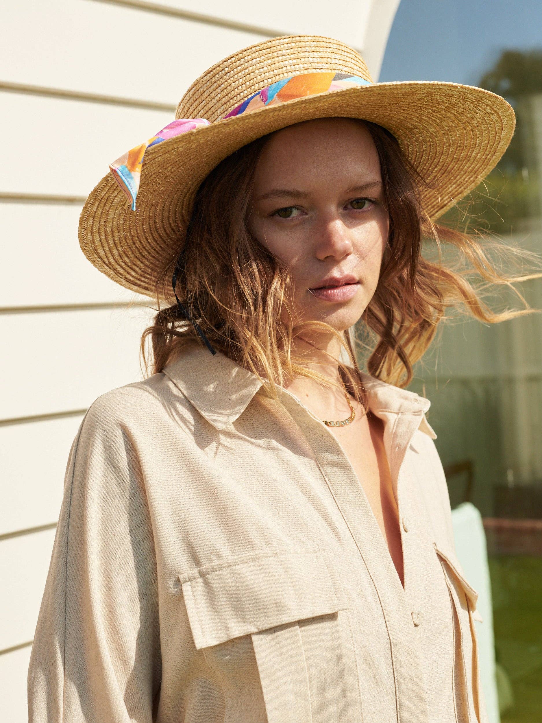 Black Ribbon Trim Straw Boater Hat