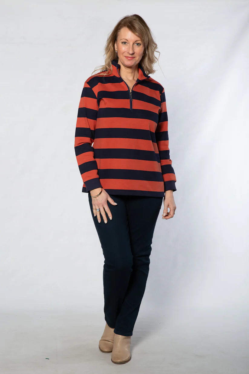 Rugly Robe EQUINOX - Block Stripe Cotton Rugby Top - Rust/Navy – The Shak Of Robe