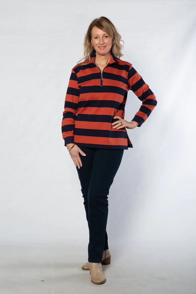 EQUINOX - Block Stripe Cotton Rugby Top - Rust/Navy – The Shak Of Robe