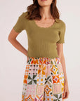 MINK PINK-  Laura Scallop Knit Tee.  Khaki