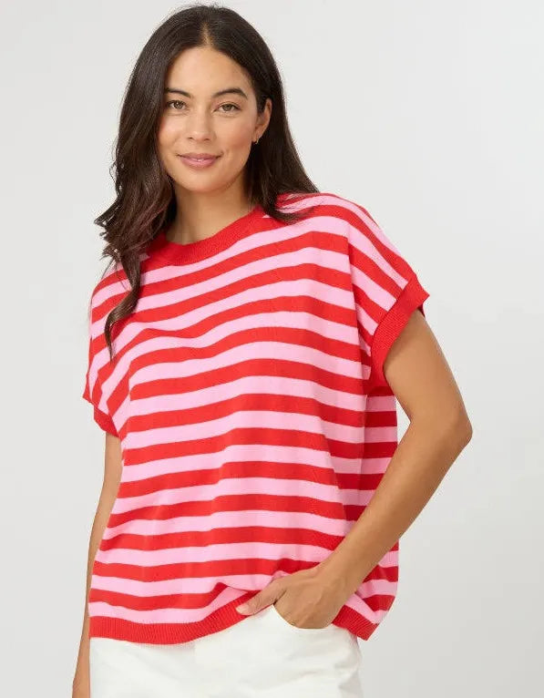 STELLA AND GEMMA - Gwen Tee - Pink/Red Stripe