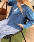 CERES- Collarless Denim Jacket.  Indigo Blue