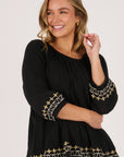 ELLIS AND DEWEY - Gathered Neck Blouse - Black