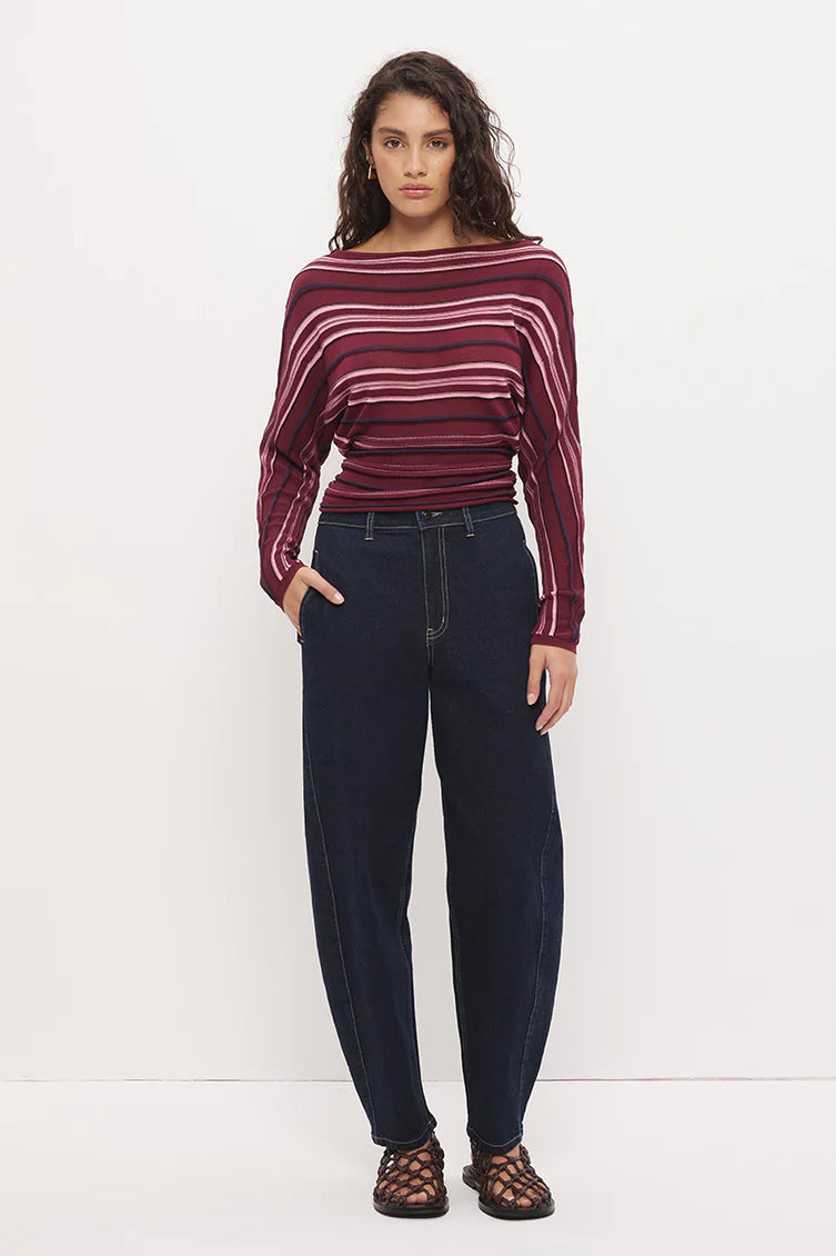 MON RENN - Selena Knit Top - Berry Stripe