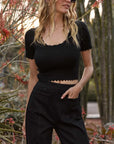 MINK PINK-  Laura Scallop Knit Top.  Black