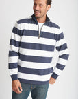 GOONDIWINDI COTTON- Mens Cotton Stripe Zip Rugby - Navy/White