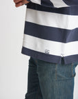 GOONDIWINDI COTTON- Mens Cotton Stripe Zip Rugby - Navy/White