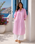 NINE FIVE NINE DRESS- Shirt Dress. Pink White Stripe