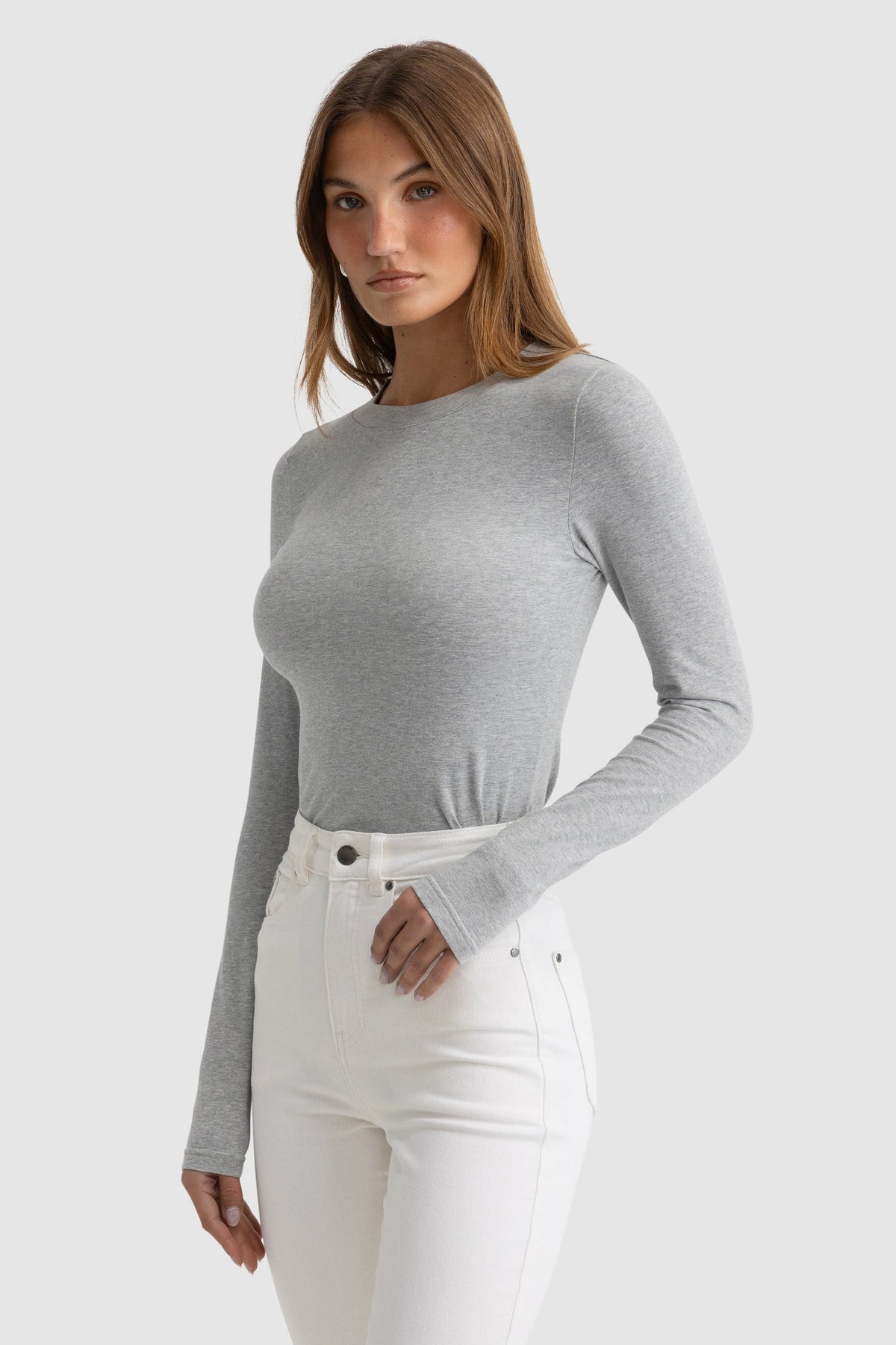 ORTC - Evie Fitted Long Sleeve Top Grey - Marle