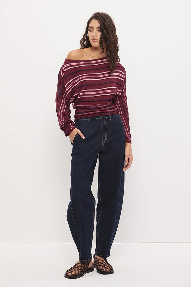 MON RENN - Selena Knit Top - Berry Stripe