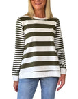 GORDON SMITH - Brighton Stripe Top - Khaki Ivory