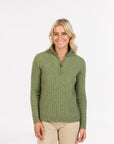 NATIVE WORLD -Cable Half Zip Sweater.  Pistachio