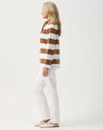 GOONDIWINDI COTTON - Stripe 1/2 Zip Rugby. Tobacco and White