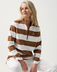 GOONDIWINDI COTTON - Stripe 1/2 Zip Rugby. Tobacco and White