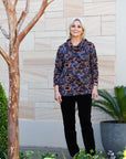 Equinox Roll Neck Floral Printed Soft Jersey Top Black/Blue/Multi Coloured