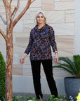 Equinox Roll Neck Floral Printed Soft Jersey Top Black/Blue/Multi Coloured