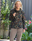 Equinox Roll Neck Floral Printed Soft Jersey Top Navy