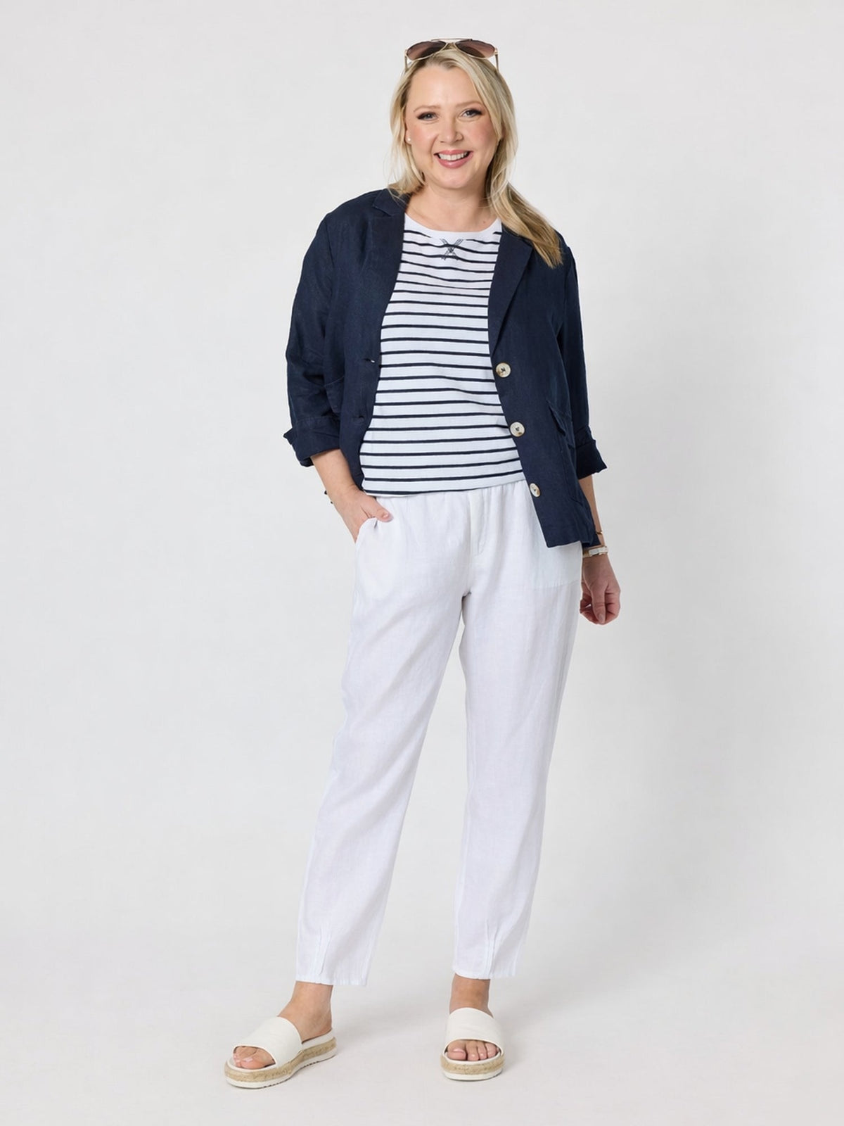 GORDON SMITH - Sarah Linen Pleat Hem Pant - White
