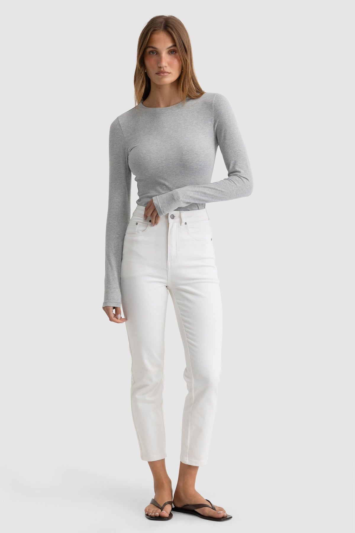 ORTC - Evie Fitted Long Sleeve Top Grey - Marle