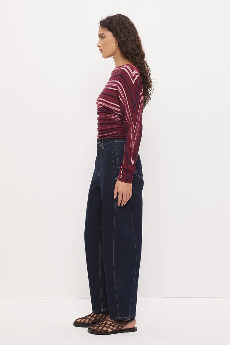 MON RENN - Selena Knit Top - Berry Stripe