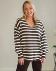 THREADZ- Jackie Stripe Knit -Chocolate  47085