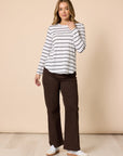 THREADZ - Maddy Pull On Wide Leg Jean - Chocolate
