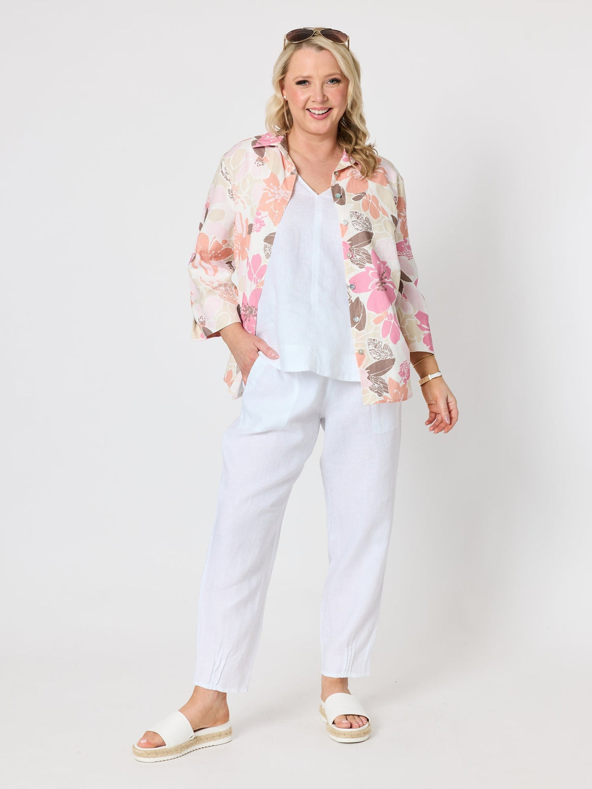 GORDON SMITH - Sarah Linen Pleat Hem Pant - White