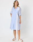THREADZ - Miramar Stripe Print Shirt Dress - Blue/White