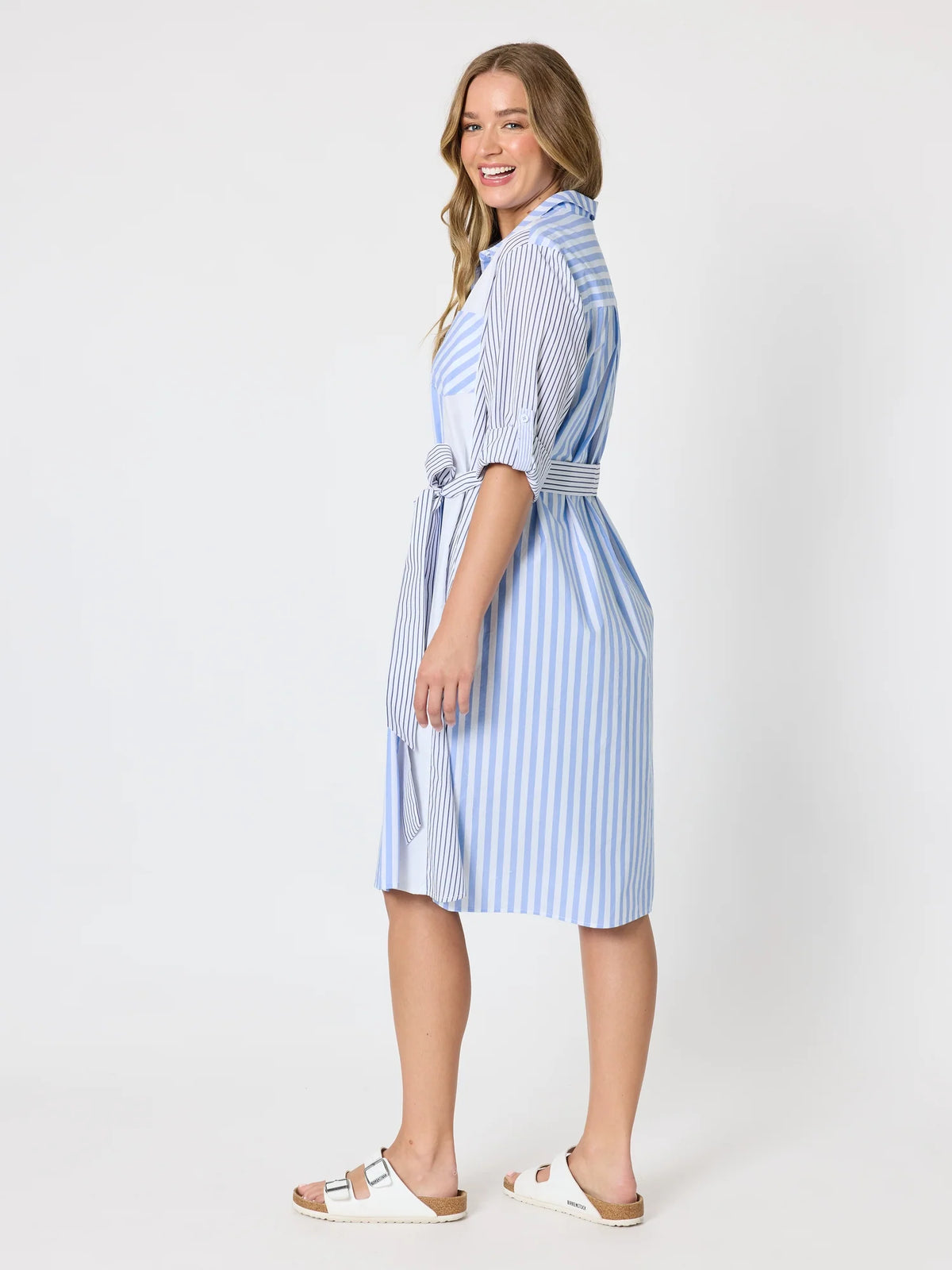 THREADZ - Miramar Stripe Print Shirt Dress - Blue/White