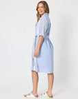 THREADZ - Miramar Stripe Print Shirt Dress - Blue/White