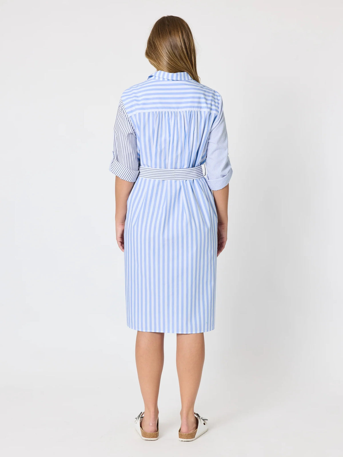 THREADZ - Miramar Stripe Print Shirt Dress - Blue/White