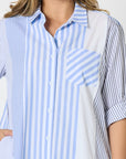 THREADZ - Miramar Stripe Print Shirt Dress - Blue/White